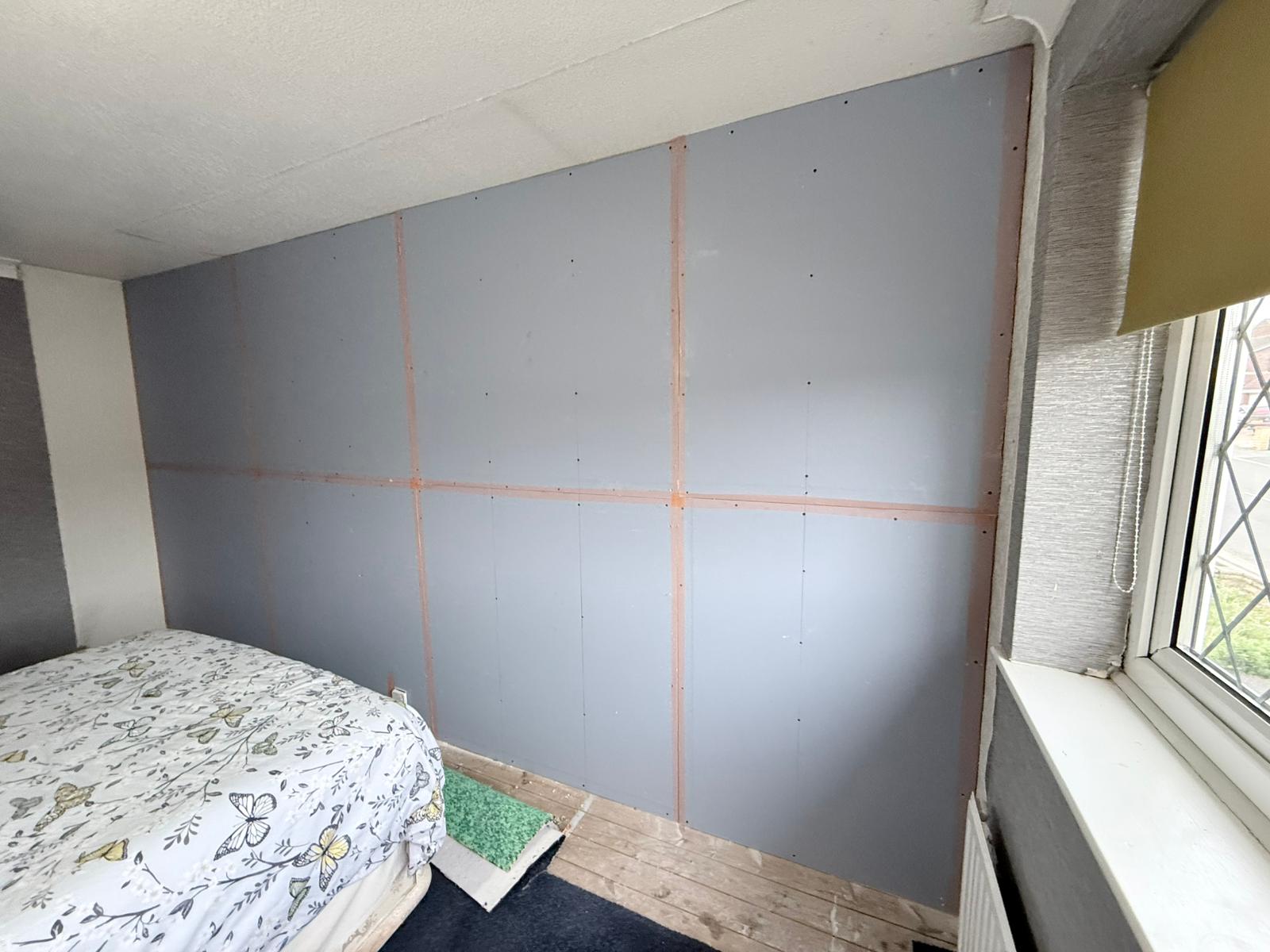 Completed soundproofed wall ready for plaster skim — Styebank Lane, Rothwell LS26